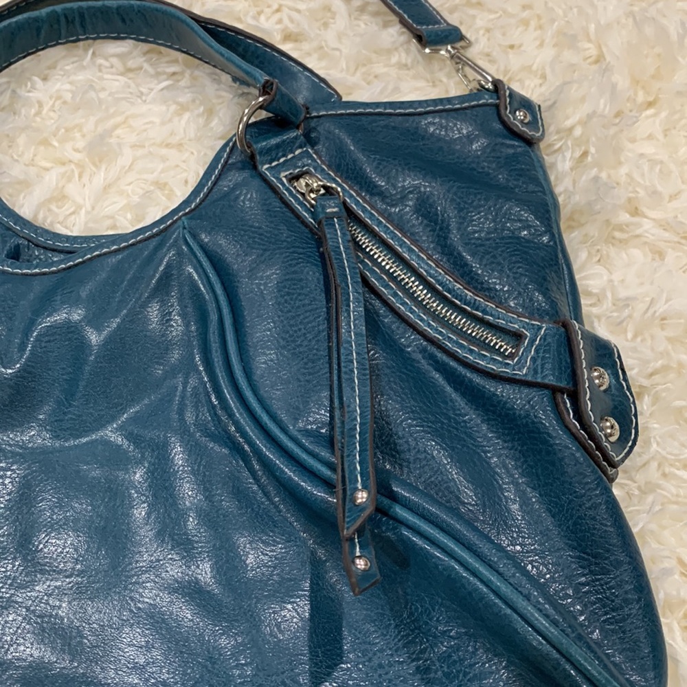 NEW YORK AND COMPANY VEGAN LEATHER SLOUCHY HOBO BAG  - TEAL - Picture 4 of 10